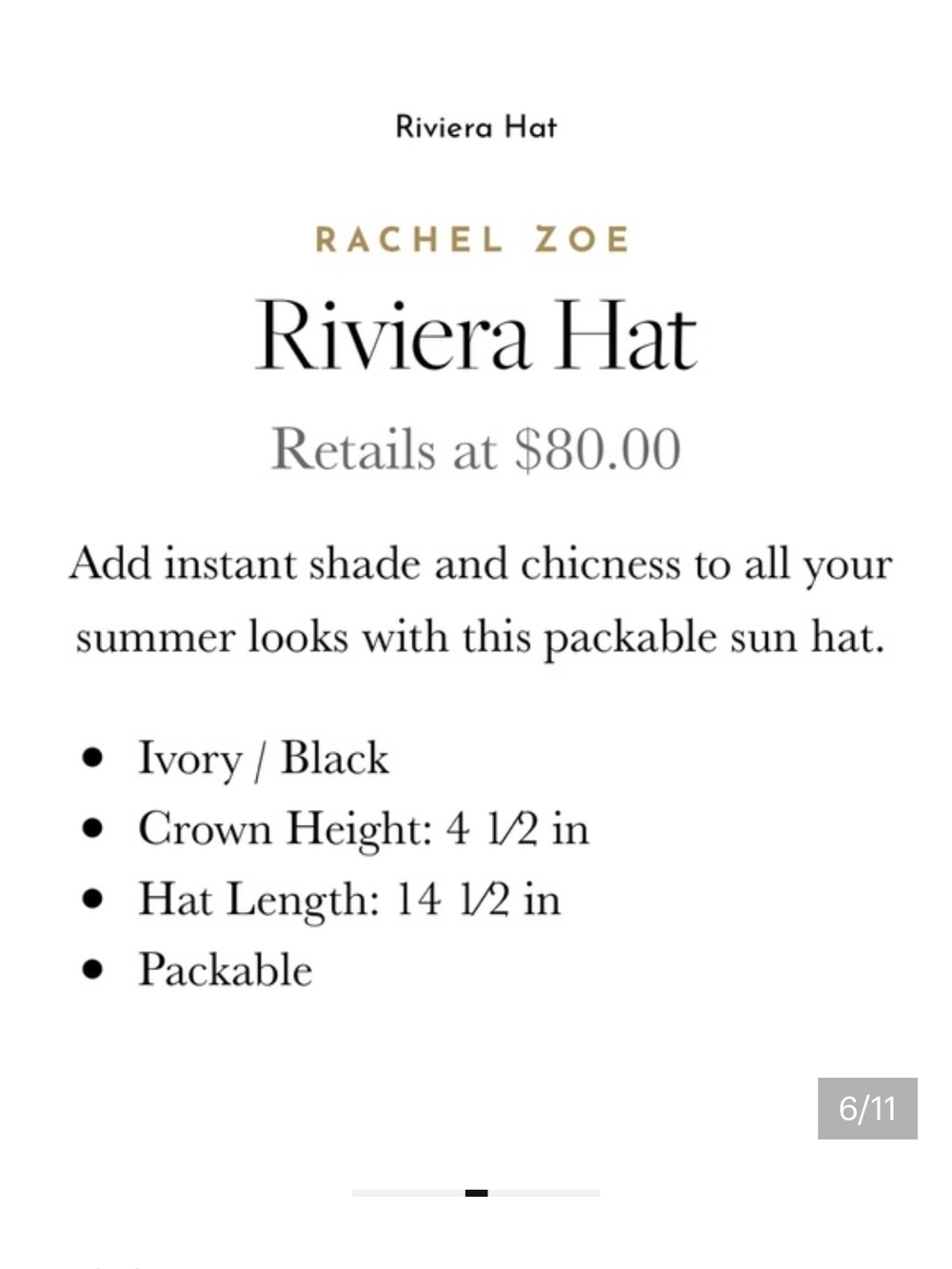 Rachel Zoe Riviera Wide-Brim Hat in Ivory with Black Trim - Picture 5 of 8